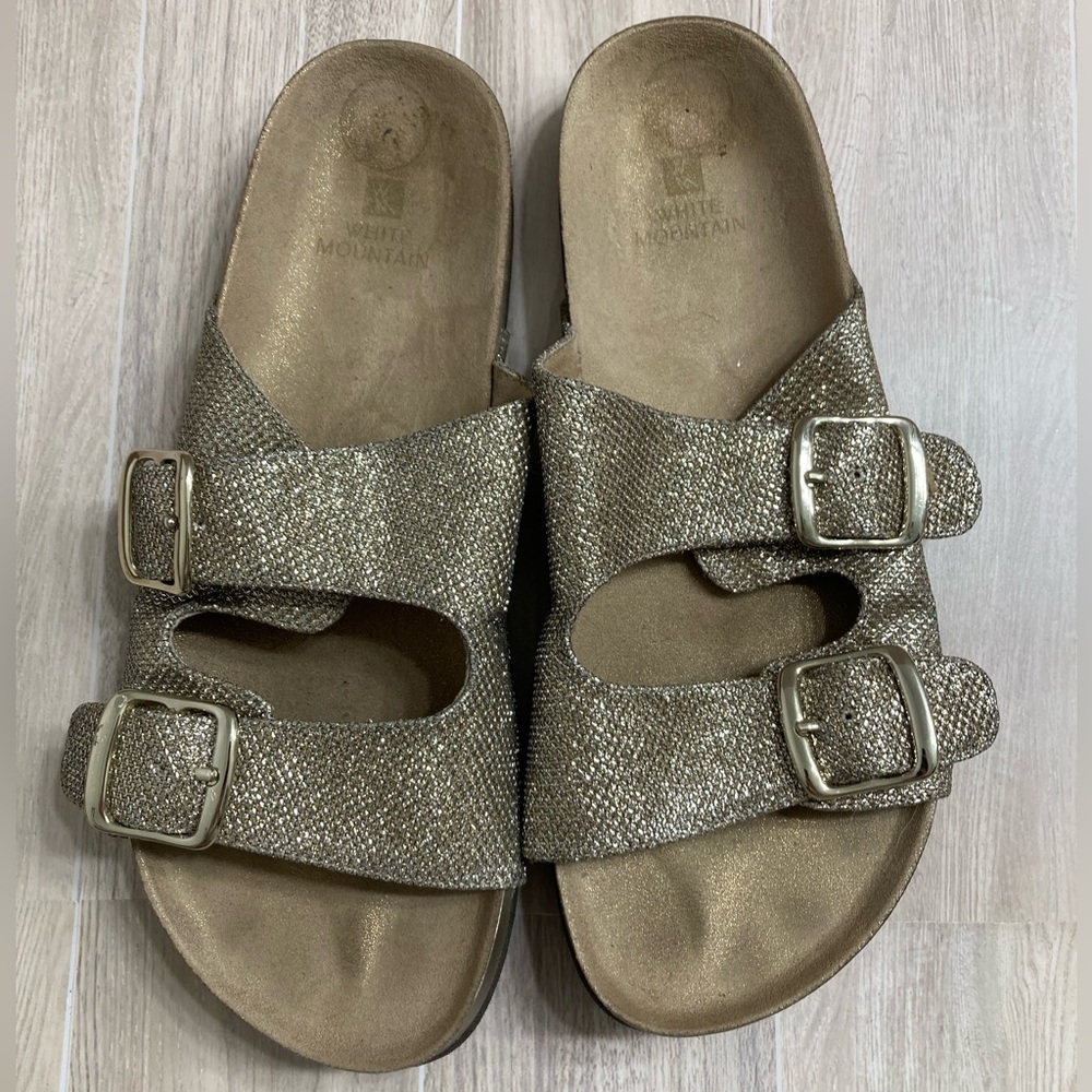 *White Mountain Hollis Light Gold Cork Slip On Buckle Sandals #P